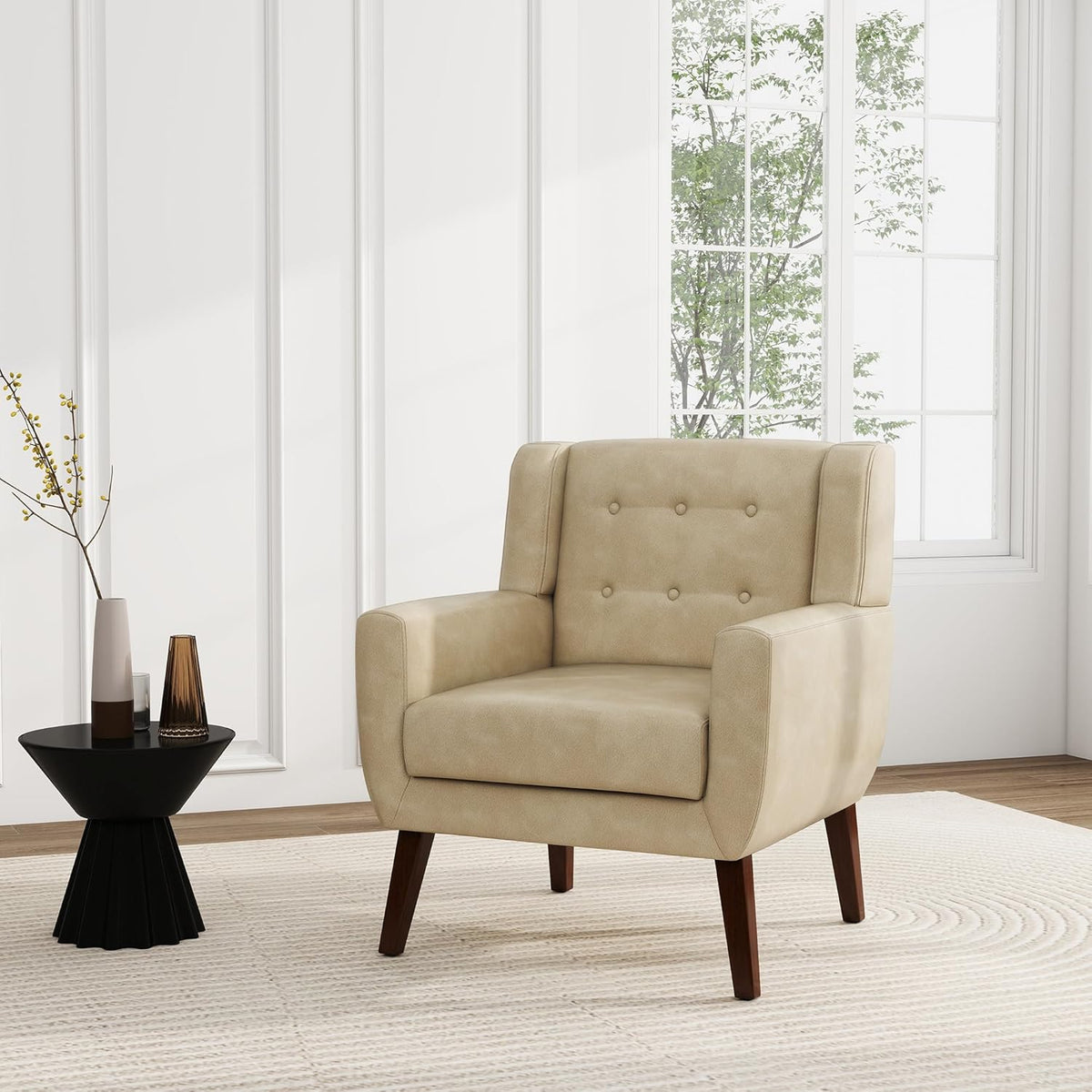 UIXE Faux Leather Accent Chair, Modern Arm Club Chair Upholstered Armchair for Living Room, Comfy