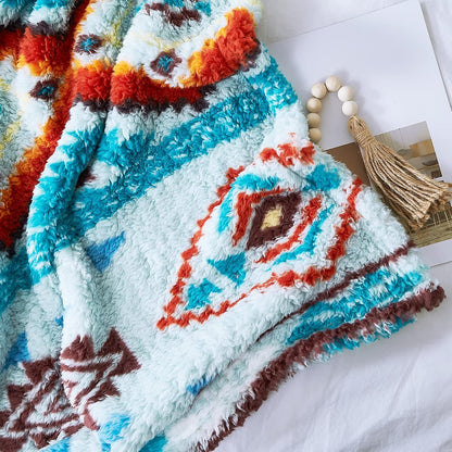 CASAAGUSTO Boho Sherpa Throw Blanket, Aztec Queen Blanket, Ultra Soft, Warm, Cozy, Plush, Thick