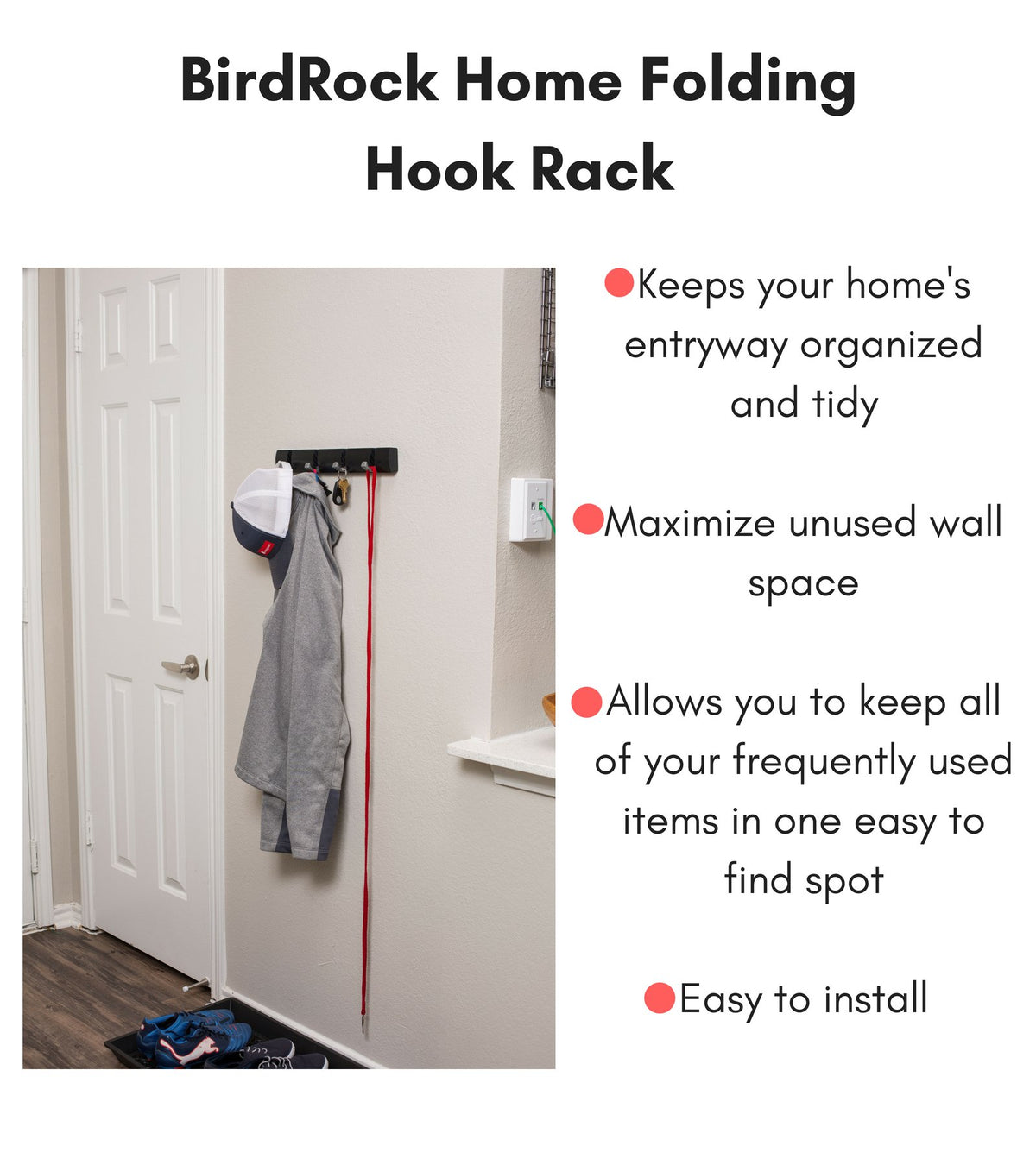 BIRDROCK HOME Folding Hook Coat and Hat Rack - 4 Hooks - 14 Inches - Wall Mount - Decorative Home