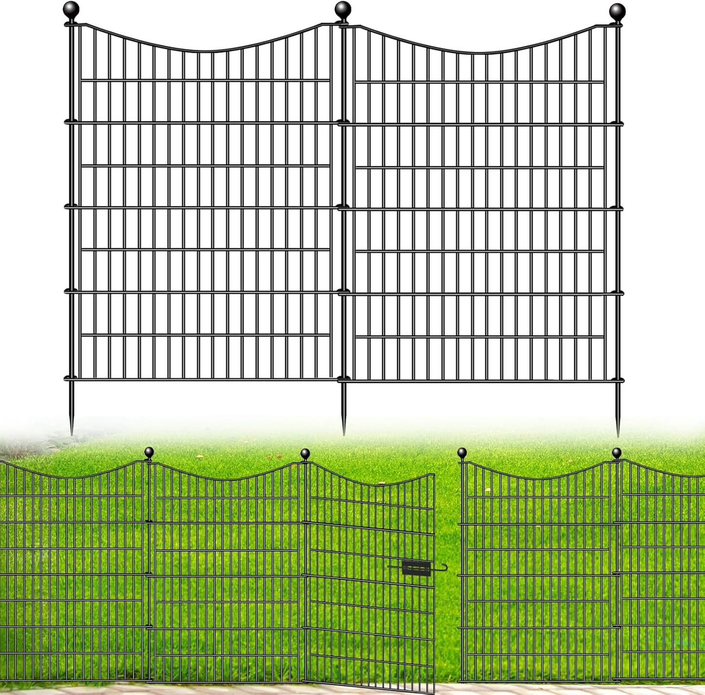 10 Panels Decorative Garden Fence with Gate, 40 in(H) X 23.6 ft(L) No Dig Dog Fence Animal Barrier