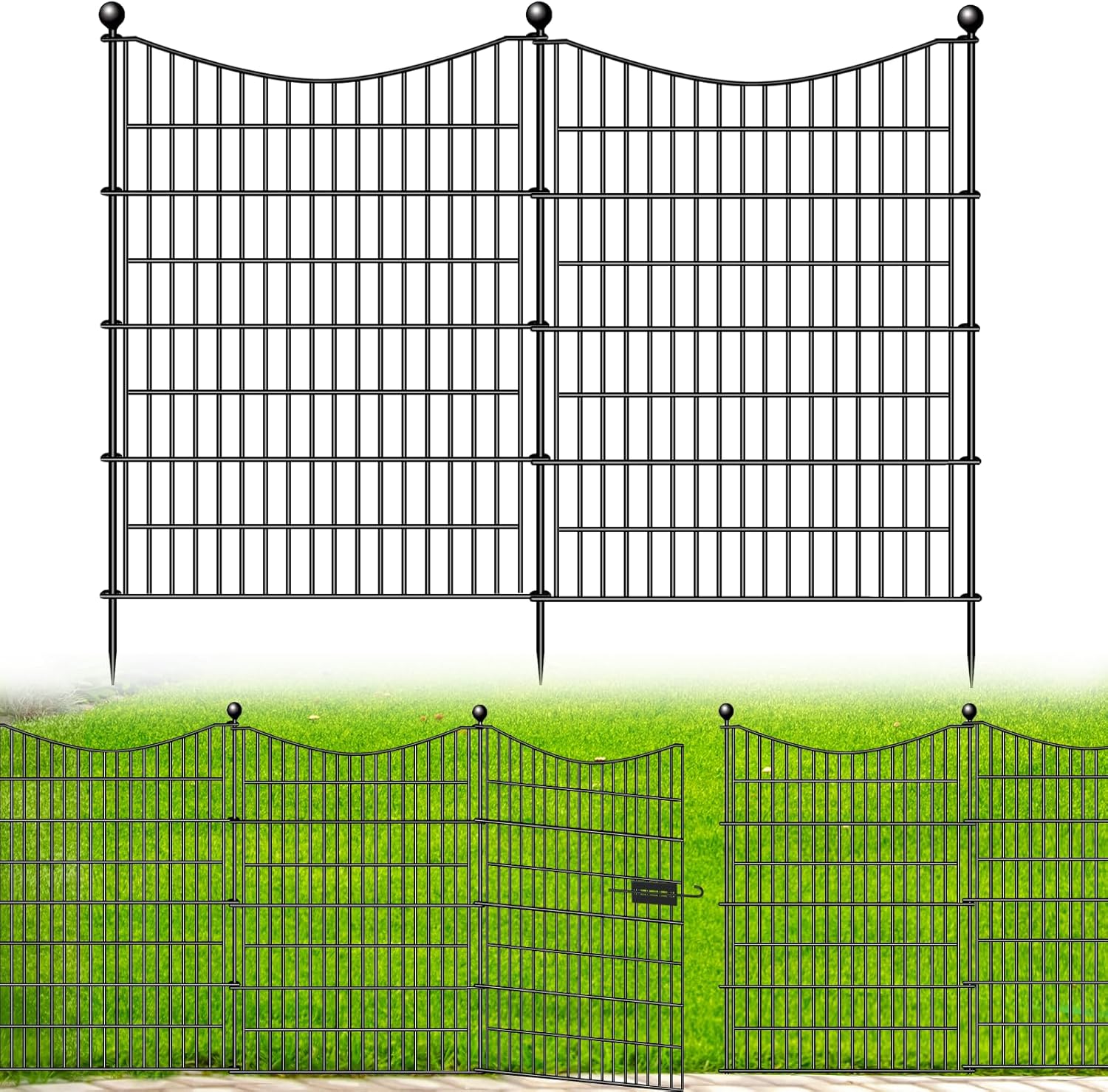 10 Panels Decorative Garden Fence with Gate, 40 in(H) X 23.6 ft(L) No Dig Dog Fence Animal Barrier