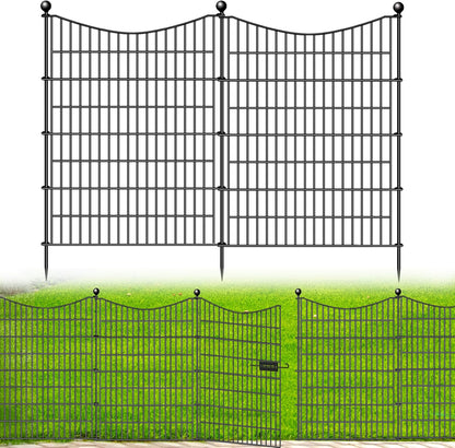 10 Panels Decorative Garden Fence with Gate, 40 in(H) X 23.6 ft(L) No Dig Dog Fence Animal Barrier