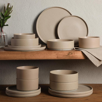 Gibson Elite Tatum Premium Porcelain Matte Reactive Glaze 16-Piece (Service for 4) Plates and Bolws