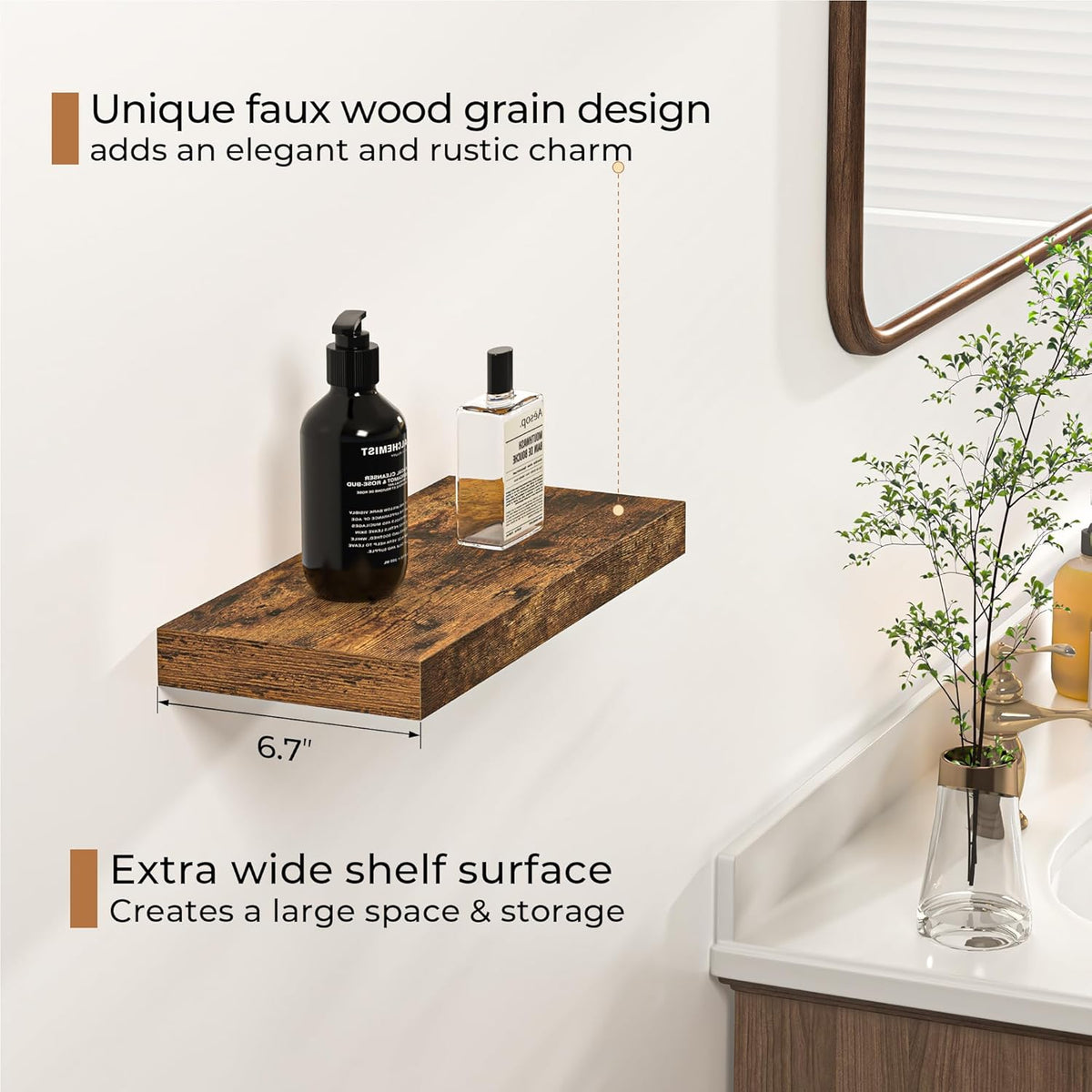 Fun Memories Floating Shelves - 16 Inch Rustic Brown Wall Shelf - Wall Mounted Shelves for Wall