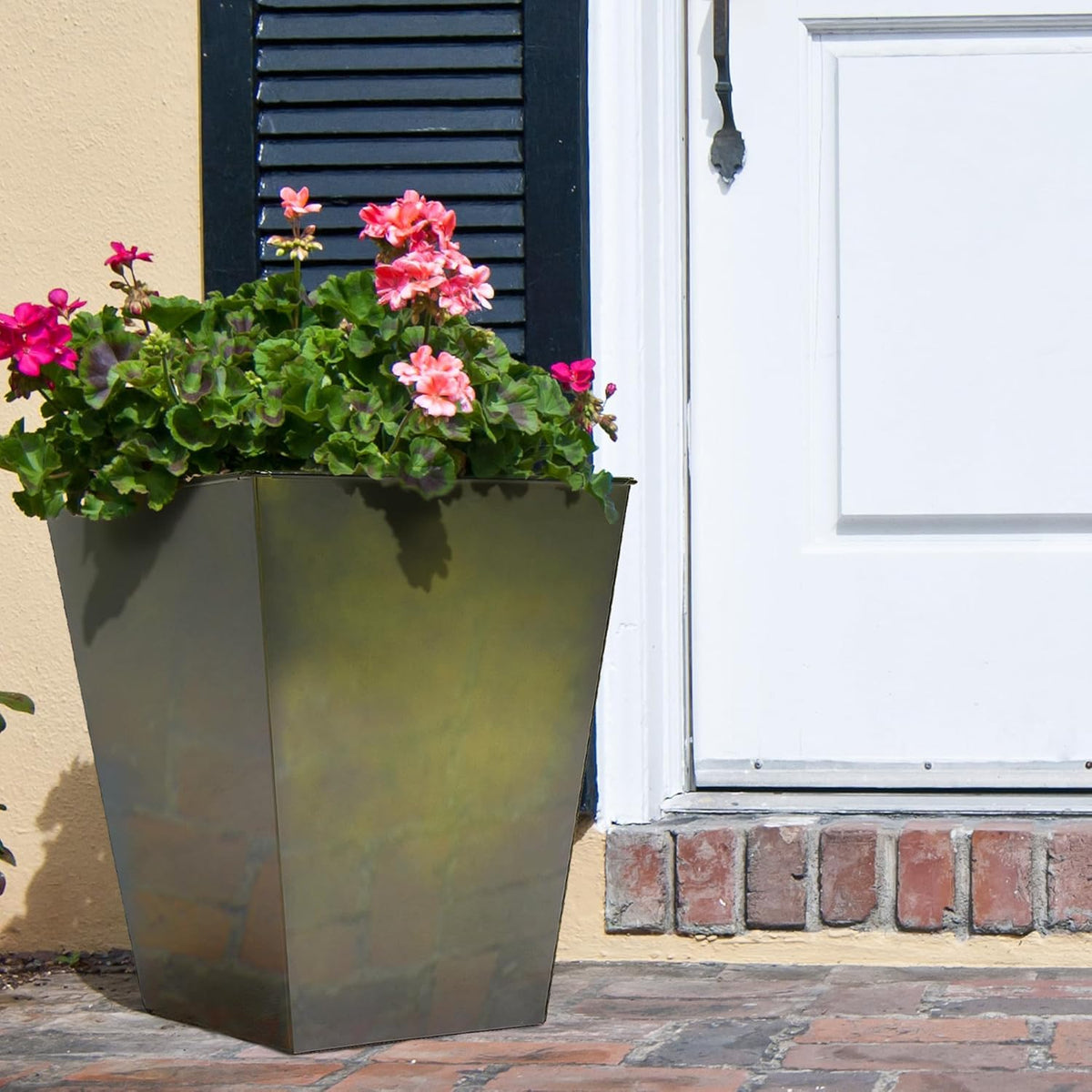 KOL 18''H. Bright Glazed Planter with Drainage Hole, Set of 2, Galvanized Steel Planter Pots for
