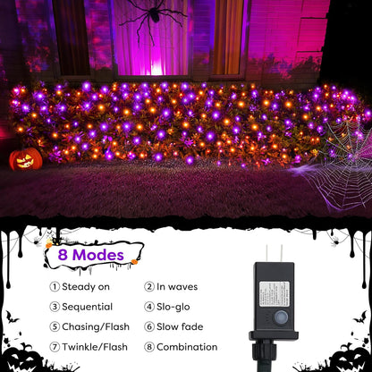 WBao Orange Purple Halloween Lights Outdoor 200LED F8 Big Bulbs, 8.4ft x 5.2ft Halloween Net Lights