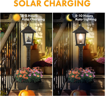 Solar Lamp Post Light with Planter, 2 in 1 Outdoor Flower Pots, Wall Mount or Freestanding