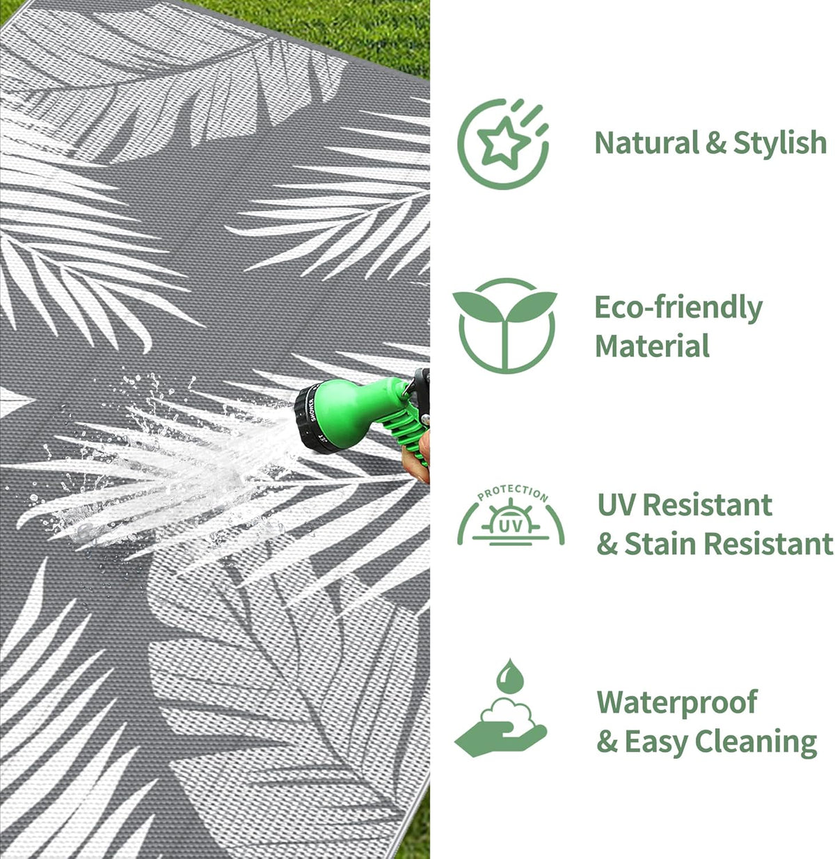 GENIMO Outdoor Rug 10' x 10' Waterproof for Patios Clearance, Reversible Outdoor Plastic Straw
