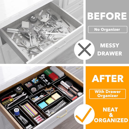 SpaceAid 14-Piece Bamboo Drawer Organizer Storage Boxes Set, Wood Tray Junk Drawer Organizers