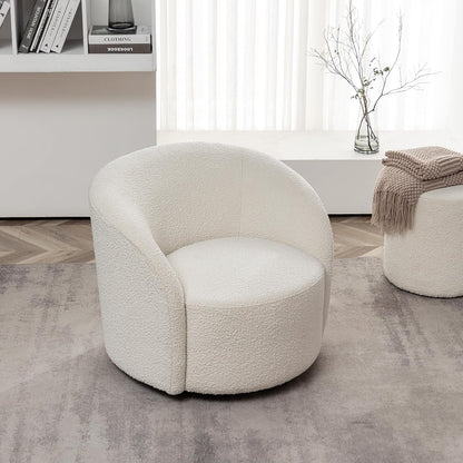KINWELL 34" W Mid Century Modern Swivel Barrel Chair, Round Upholstered Boucle Swivel Accent