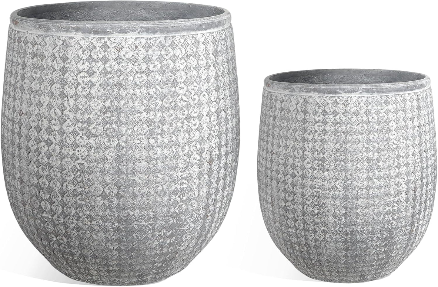 Worth Garden Large Round Planters Set of 2 (14.5"x17.5" & 12" x15“) - Lightweight Magnesium Oxide