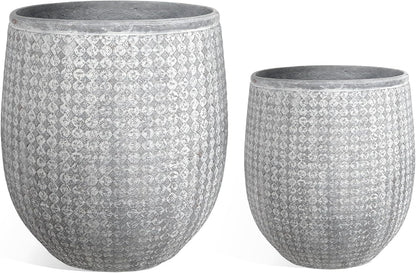 Worth Garden Large Round Planters Set of 2 (14.5"x17.5" & 12" x15“) - Lightweight Magnesium Oxide