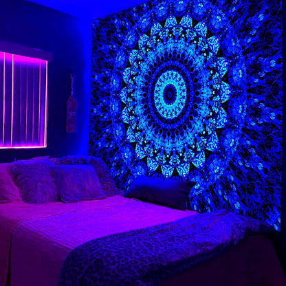 PSYHILAR Blacklight Mandala Tapestry for Bedroom, Black Light Posters for Adults and Teens, Neon UV