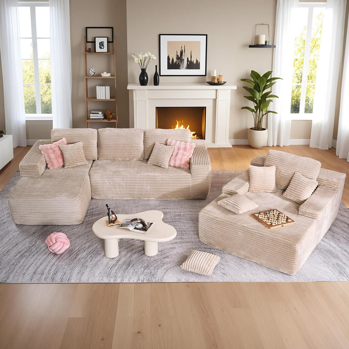 HOOOWOOO Cloud Sectional Couches for Living Room,Modular Sectional Sofa No Assembly,Plush Corduroy