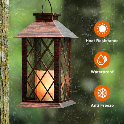 Solar Lanterns Outdoor, Waterproof Garden Hanging Lanterns,13" Outdoor Decorative Lantern with LED