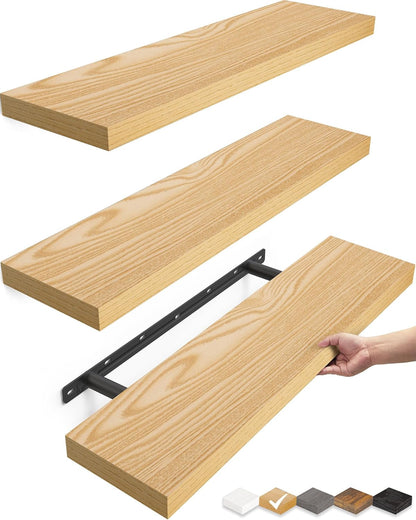 BAYKA Floating Shelves for Wall, 22.5 inches Wall Mounted Rustic Wood Shelves for Bathroom