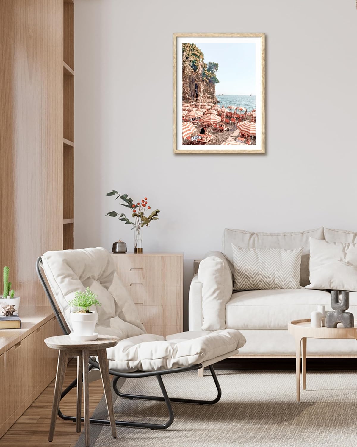 HesenDot Natural OAK Wood Framed Summer in Positano Wall Art,12x16in Italy Amalfi Coastal Canvas