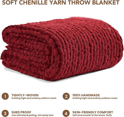 L'AGRATY Chunky Knit Blanket Throw: 60''x80'' Chenille Chunky Knitted Throw Blankets for Twin Bed