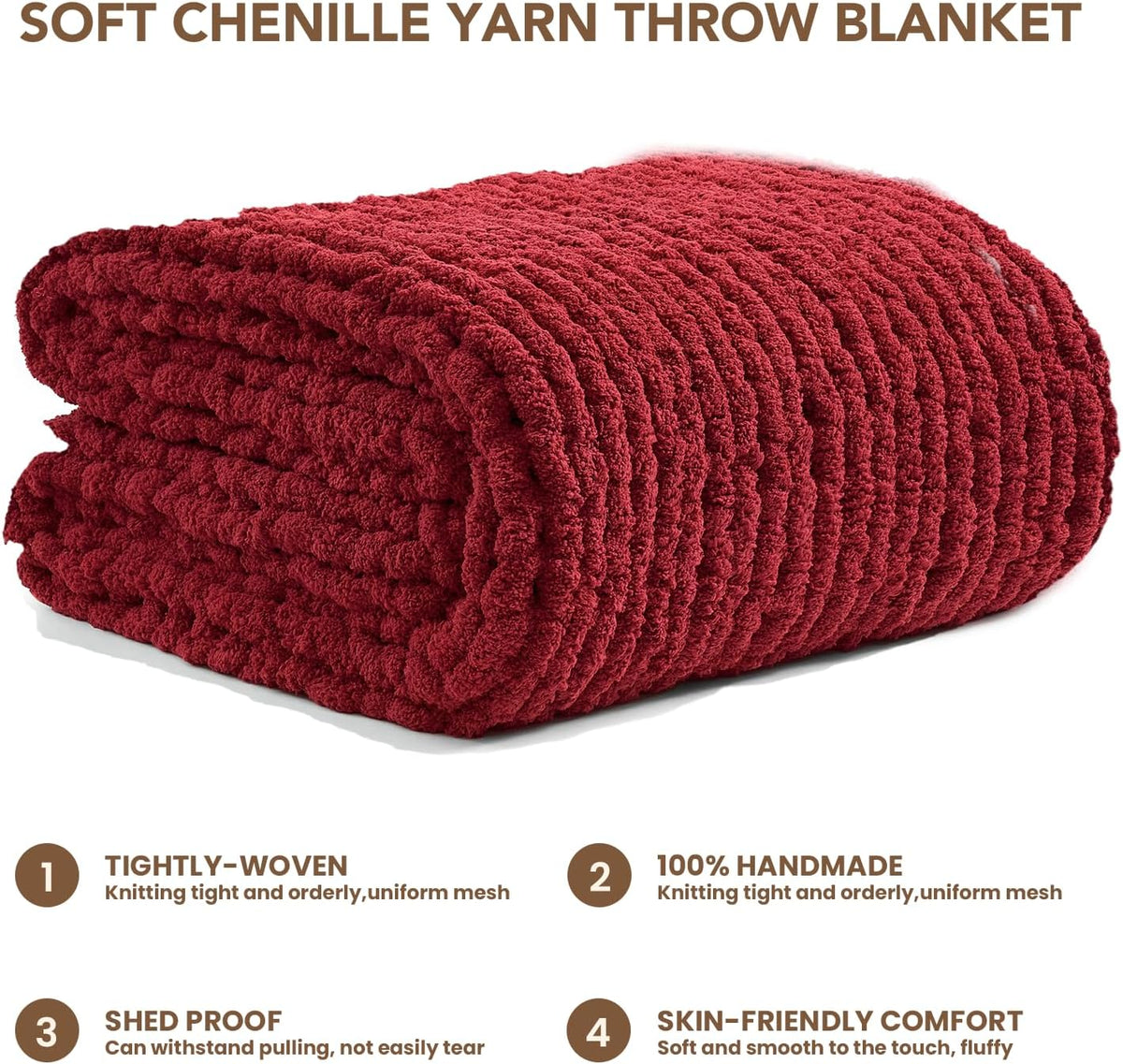 L'AGRATY Chunky Knit Blanket Throw: 50''x60'' Chenille Chunky Knitted Throw Blankets for Bed Couch
