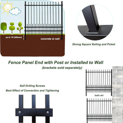 Metal Fence Panels with Dog Pickets, 6ft H x 6.5ft W Galvanized Steel Fence DIY Installation for