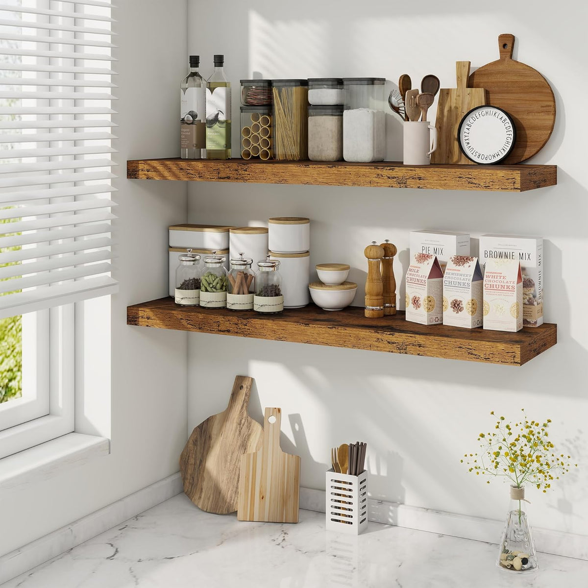 36 Inch Floating Shelves, 9.3 Inch Deep Rustic Wall Shelves - Extra Deeper Wall Mounted Storage
