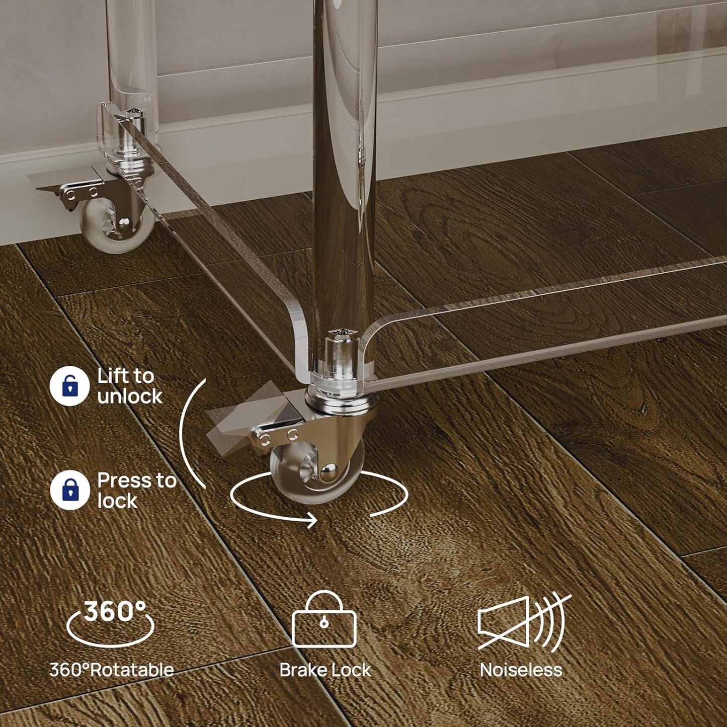 HMYHUM Acrylic Bar Cart with 4 Lockable Wheels, 30.5" L x 15.2" W x 34.5" H, Rolling Serving Cart