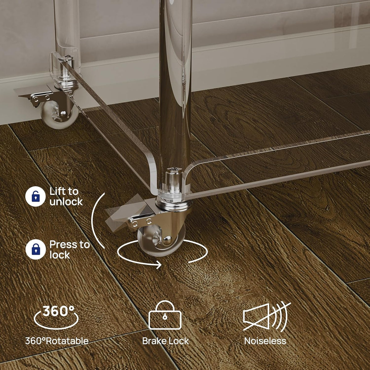HMYHUM Acrylic Bar Cart with 4 Lockable Wheels, 30.5" L x 15.2" W x 34.5" H, Rolling Serving Cart