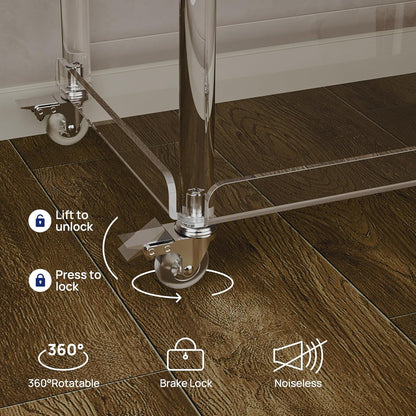 HMYHUM Acrylic Bar Cart with 4 Lockable Wheels, 30.5" L x 15.2" W x 34.5" H, Rolling Serving Cart