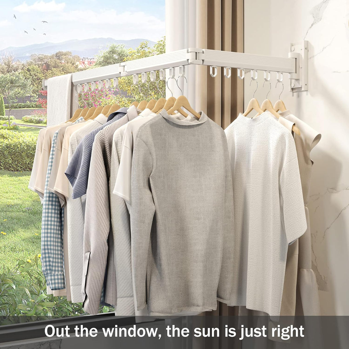 Wall Mounted Clothes Drying Rack, Retractable Laundry Rack for Hanging Clothes, Collapsible