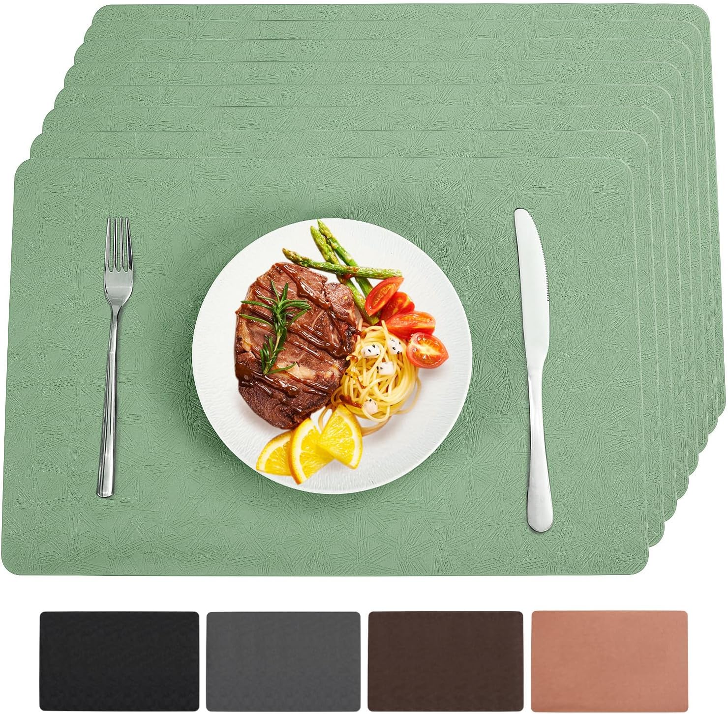 Vinyl Placemats Set of 8 Heat Resistant Easy Clean Non-Slip Place Mats for Dining Table. Faux