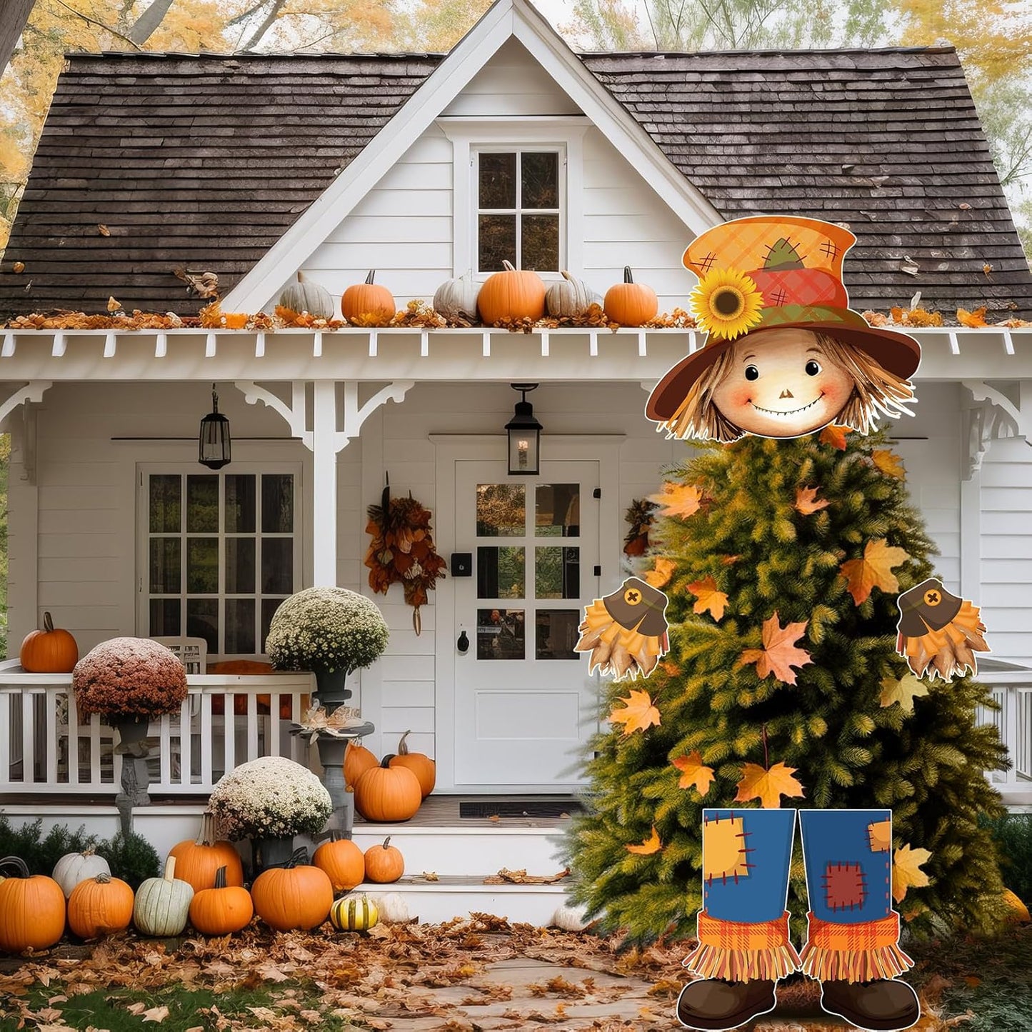 Scarecrow Fall Tree Topper Autumn Harvest Farmhouse Decorative Tree Treetops Head Hands and Legs