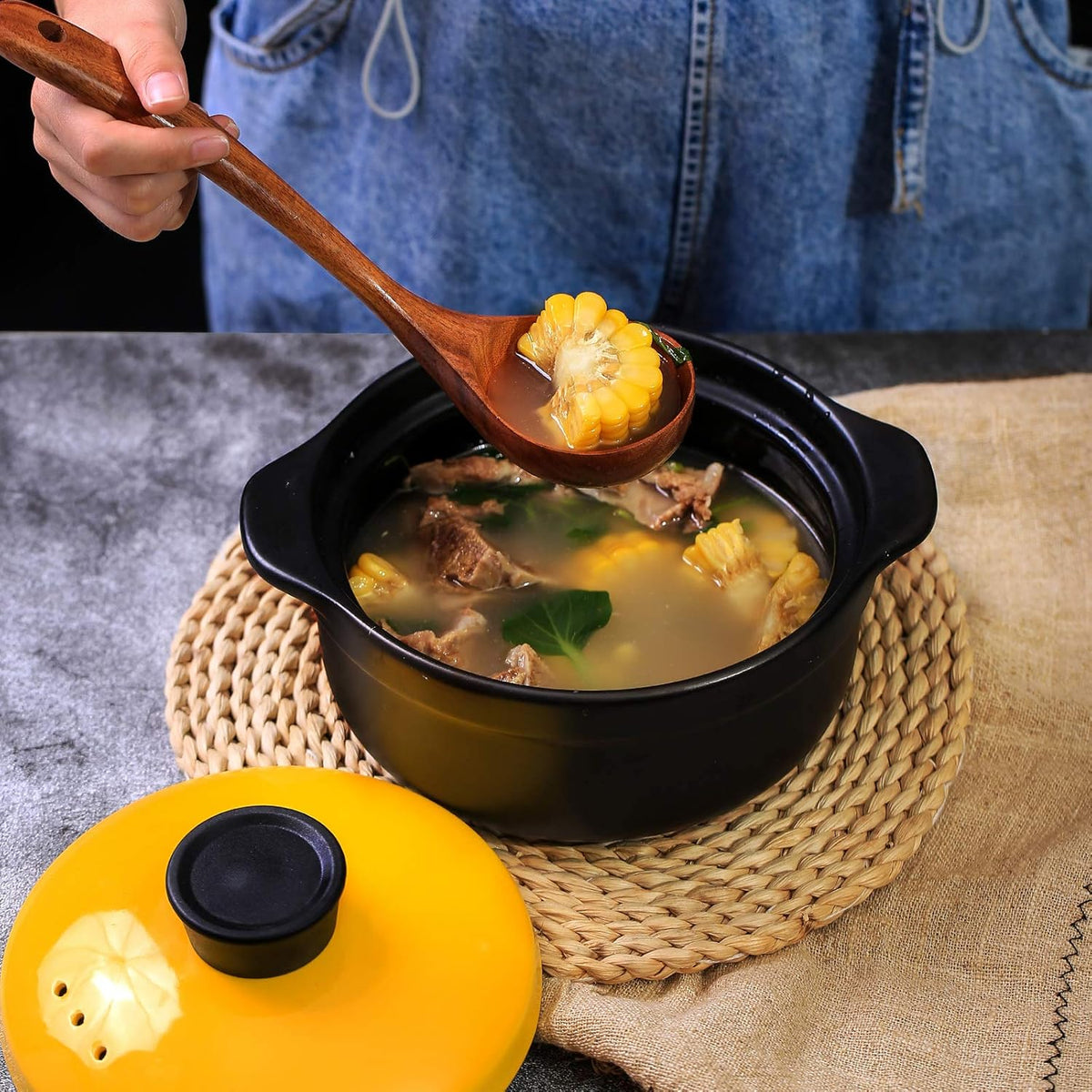 Wooden Non-Stick Kitchen Pan Toolset 7 Pieces Set,100% Natural Teak Kitchen Utensils Spatula