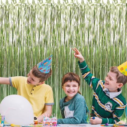 GOER 3.2 ft x 9.8 ft Metallic Tinsel Foil Fringe Curtains Party Photo Backdrop Party Streamers for