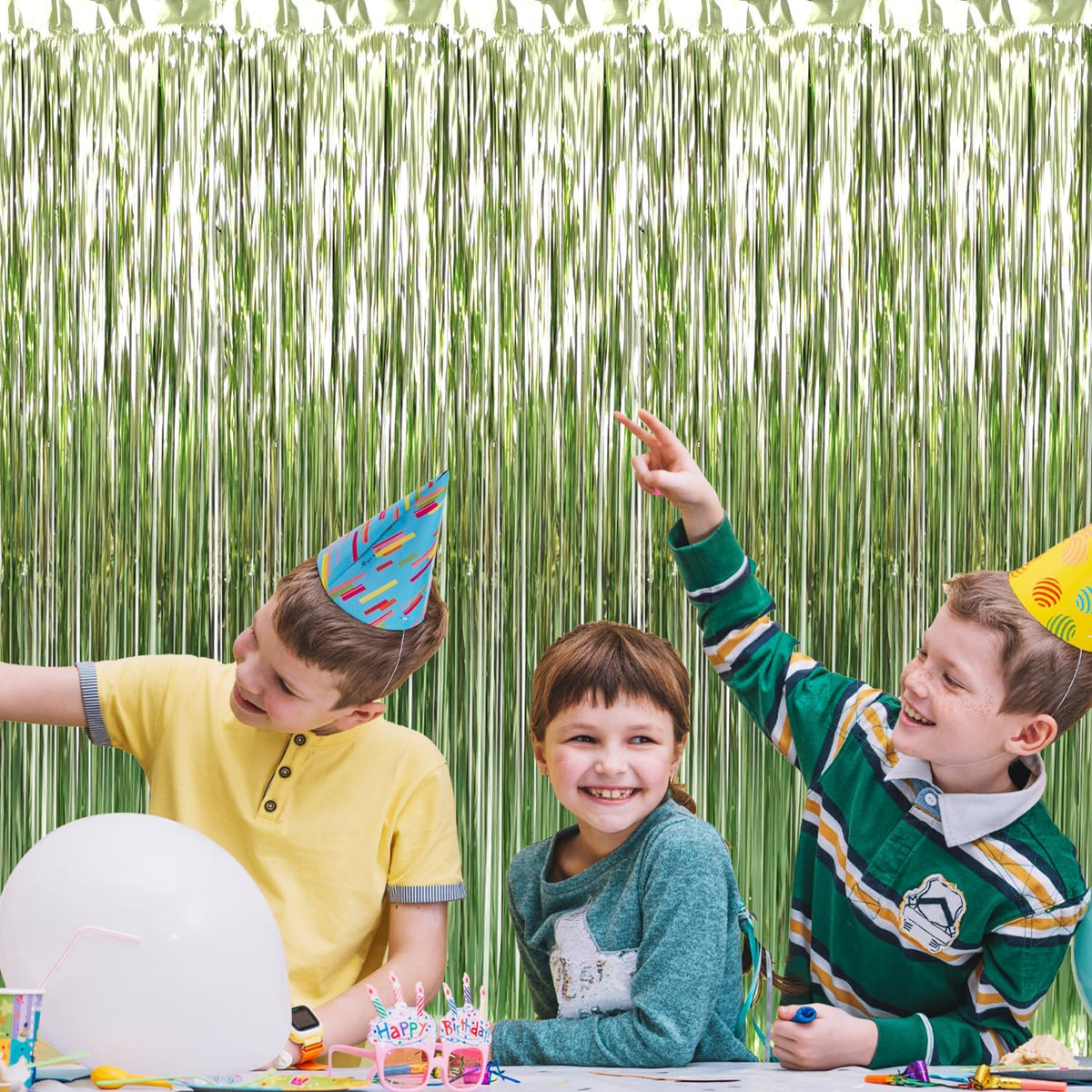 GOER 3.2 ft x 9.8 ft Metallic Tinsel Foil Fringe Curtains,Pack of 2 Party Streamer Backdrop for