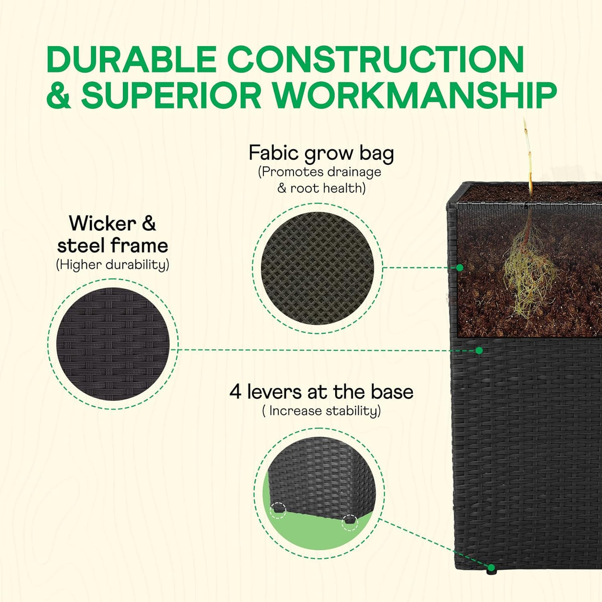 IDZO All Weather Wicker Planter Raised Garden Bed, 24 in Tall Round Rattan Flower Pots, Durable