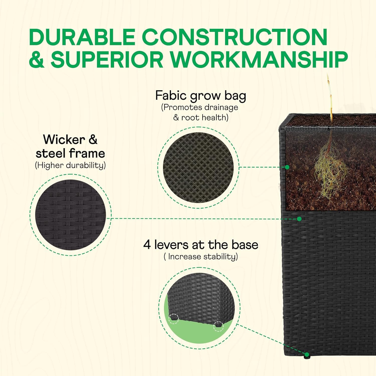 IDZO All Weather Wicker Planter Raised Garden Bed, 24 in Tall Round Rattan Flower Pots, Durable