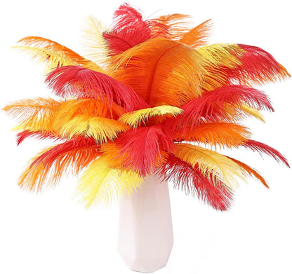 THARAHT Red Orange Yellow Ostrich Feathers 24pcs Natural Bulk 8-10Inch 20cm-25cm for Crafts Wedding