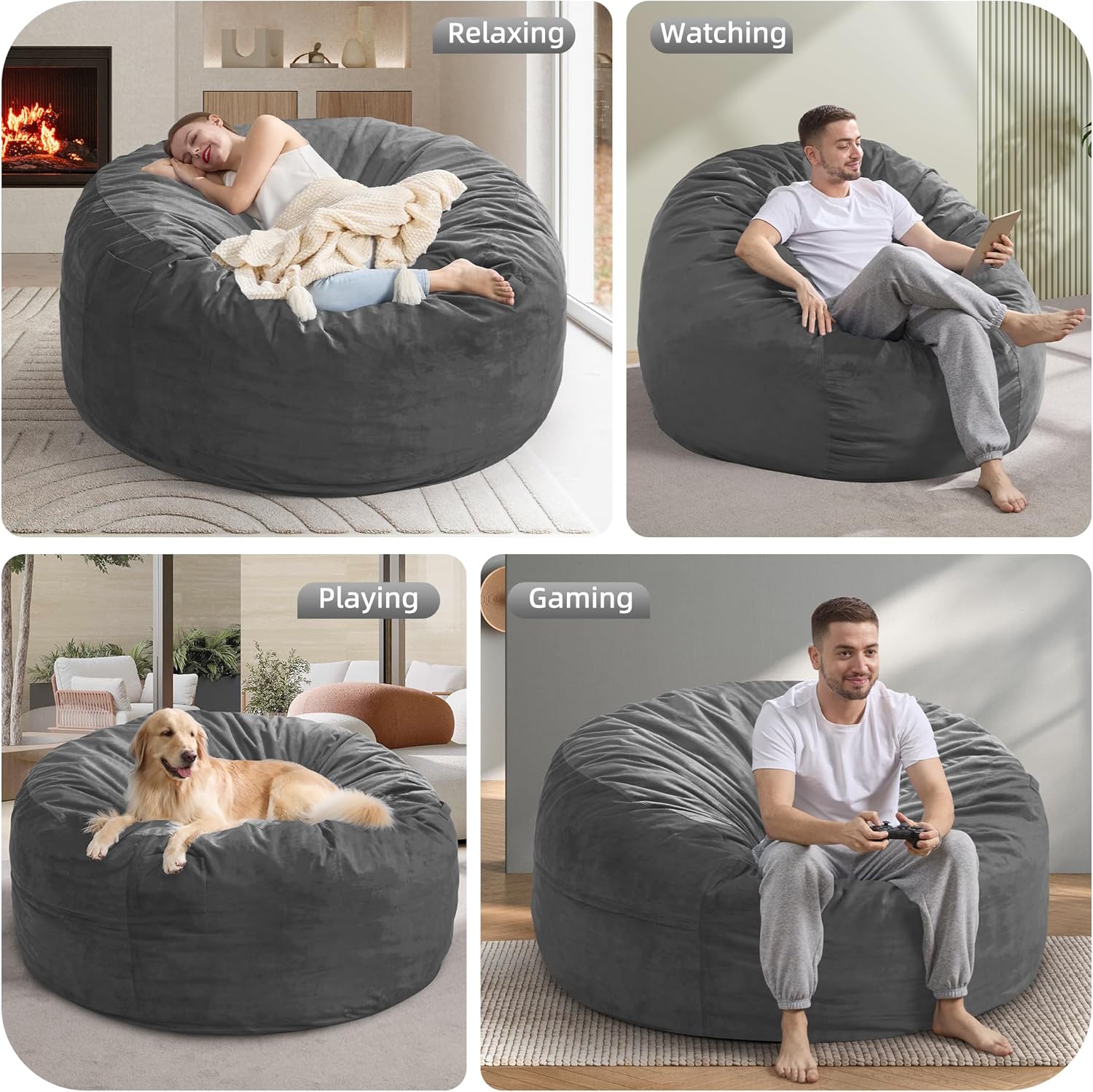 Hobestluk 5FT Bean Bag Chair Giant Bean Bag Chairs for Adults Large Bean Chairs with Removable