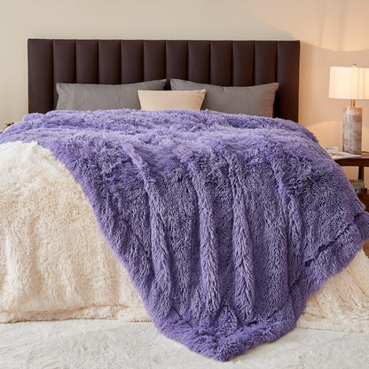GONAAP Fuzzy Faux Fur Throw Blanket Twin Size Lavender Super Soft Cozy Plush Fuzzy Shaggy Blanket