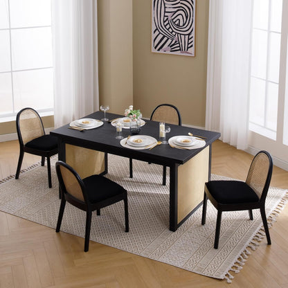 Mid Century Dining Chairs Set of 4, Accent Rattan Sherpa Fabric Side Chairs Kitchen Chair with