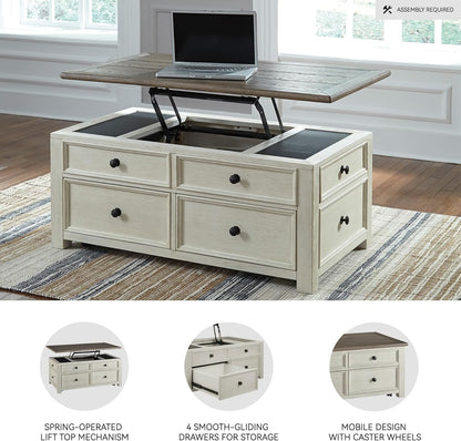 Signature Design by Ashley Bolanburg Farmhouse Lift Top Coffee Table with Drawers, Antique Cream &