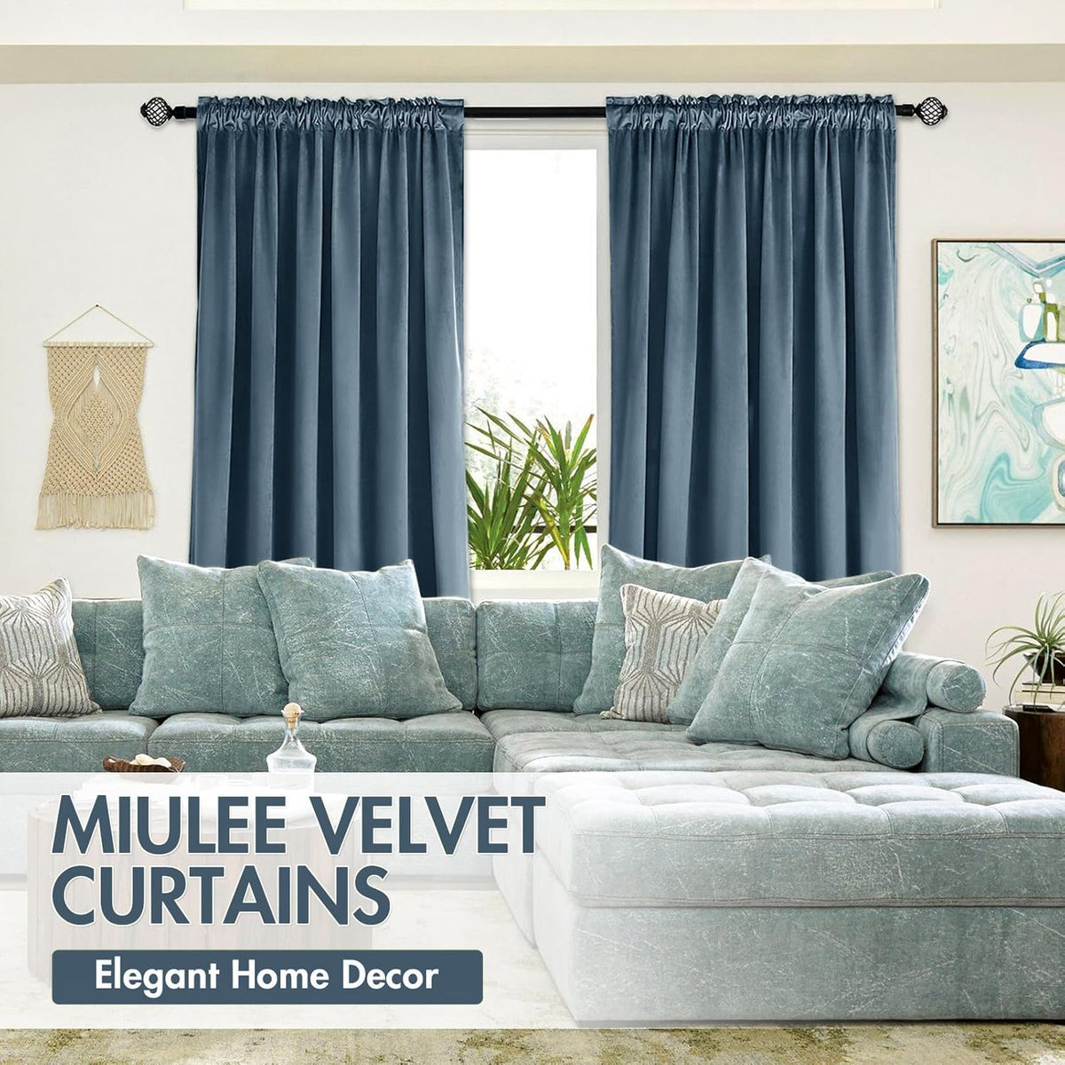 MIULEE Dark Slate Velvet Curtains Thermal Insulated Blackout Curtain Drapes for Bedroom Living Room