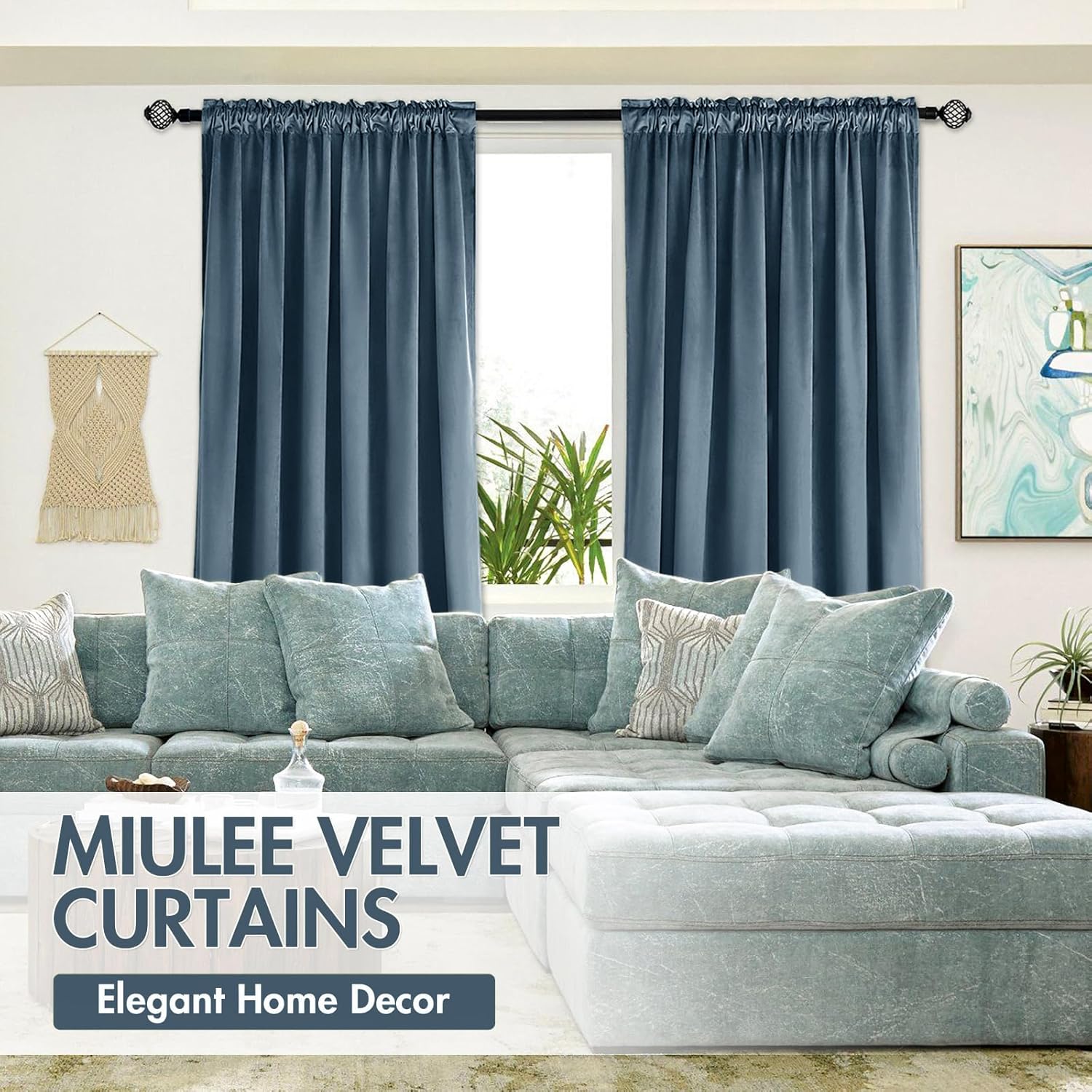 MIULEE Dark Slate Velvet Curtains Thermal Insulated Blackout Curtain Drapes for Bedroom Living Room