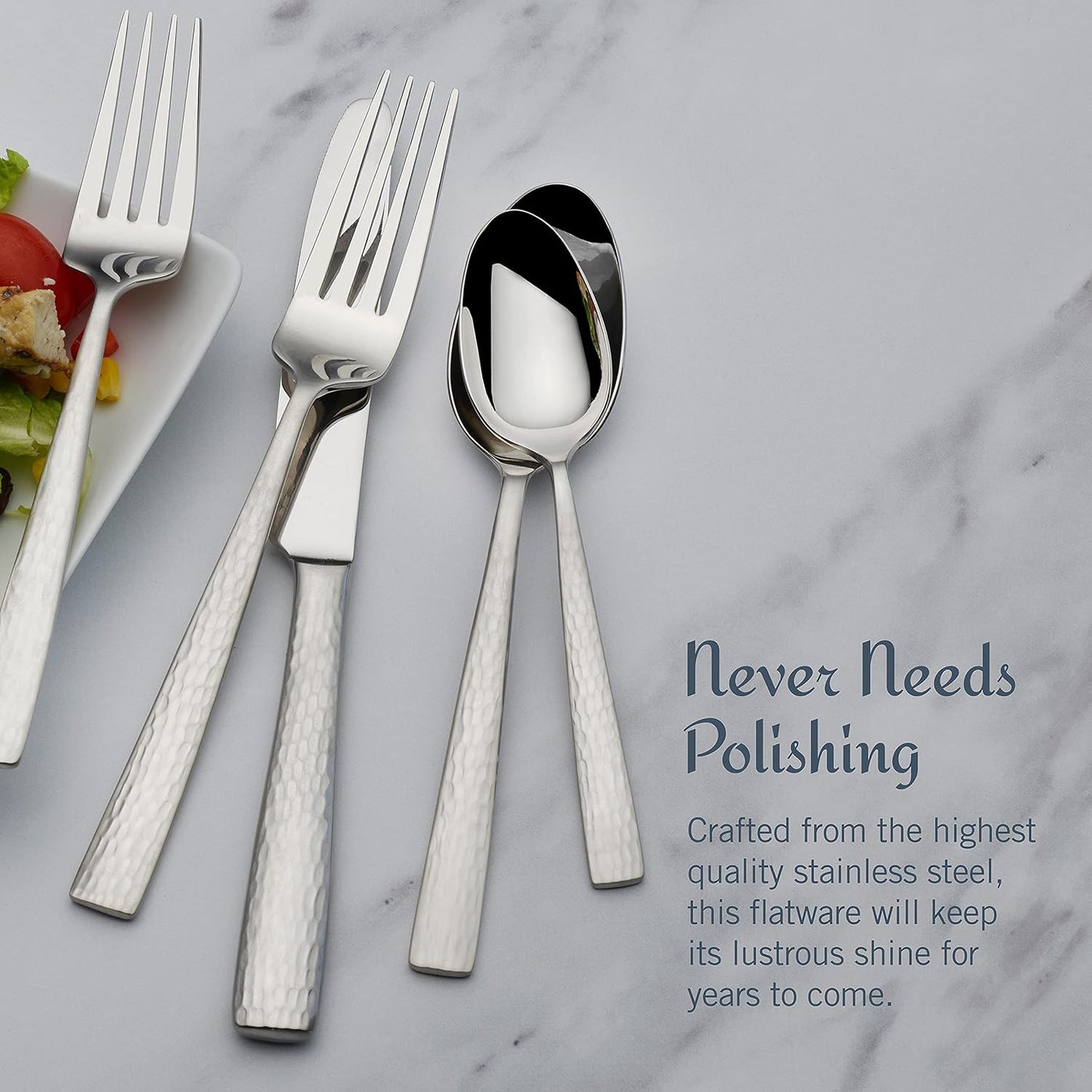Mikasa Oliver Satin Flatware Set for 12, 65 Piece 18/10 Stainless Steel Silverware with Stylish