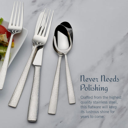 Mikasa Oliver Satin Flatware Set for 12, 65 Piece 18/10 Stainless Steel Silverware with Stylish