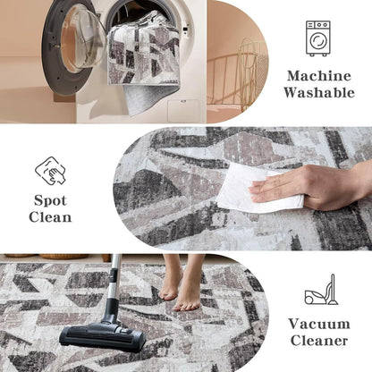 Modern Abstract Door Mat Indoor Entrance 2X3 Front Porch Area Rug Washable, Non-Slip Small Grey