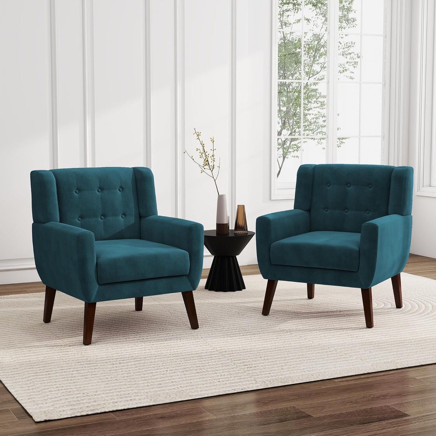 UIXE Accent Chairs Set of 2, Velvet Upholstered Armchair for Living Room, Modern Club Arm Chairs