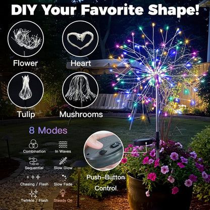 suddus Solar Garden Lights Outdoor Waterproof, Upgrade 2 Pack 150LED Solar Firework Lights, 8 Modes