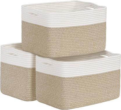 Shelf Baskets for Organizing, Woven Storage Basket for Shelves, Cotton Rope Storage Bins for Toys