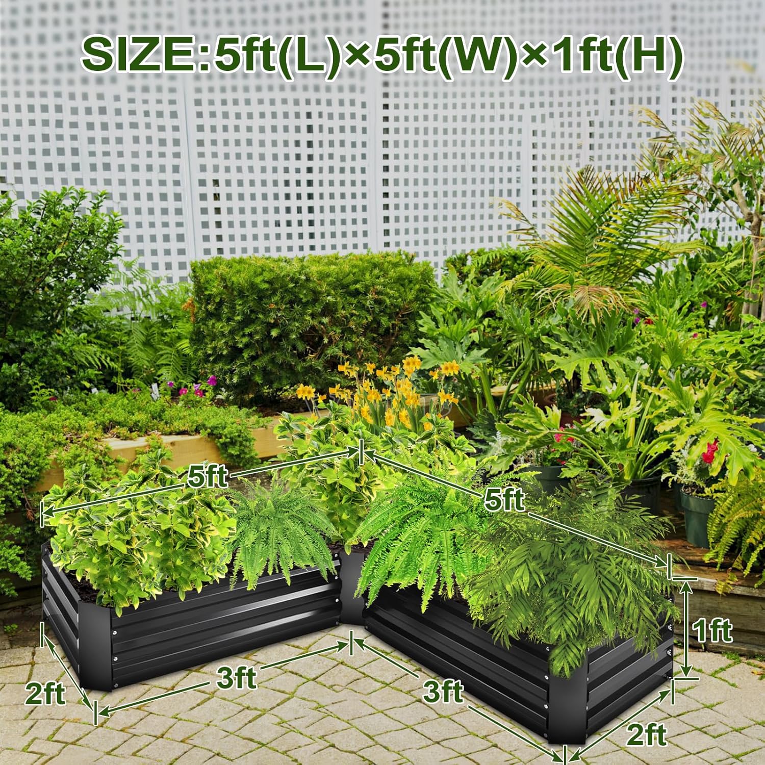 EDOSTORY Raised Bed Garden Bed Kit, 5x5x1ft Galvanized Planter Tall Raised Garden Boxes Outdoor